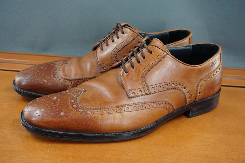 Hugo Boss Shoes Mens Size 9 Brown Leather Wingtip Derby Brogue Dress Lace Up
